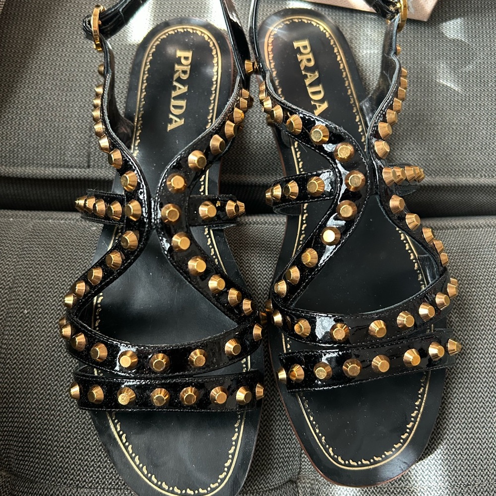 Prada gold studded black sandals size 40 NIB